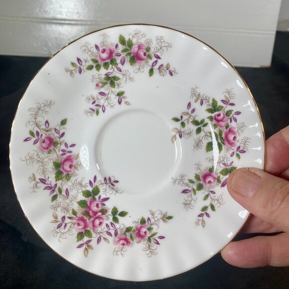1960 Vintage Royal Albert Tea cup, Saucer, and Dessert Plate, Lavender Rose, - Picture 5 of 10